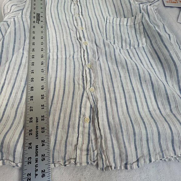 CP Shades Womens 100% Linen Striped Button-Up Shirt Large Blue/White Long Sleeve - Picture 7 of 7